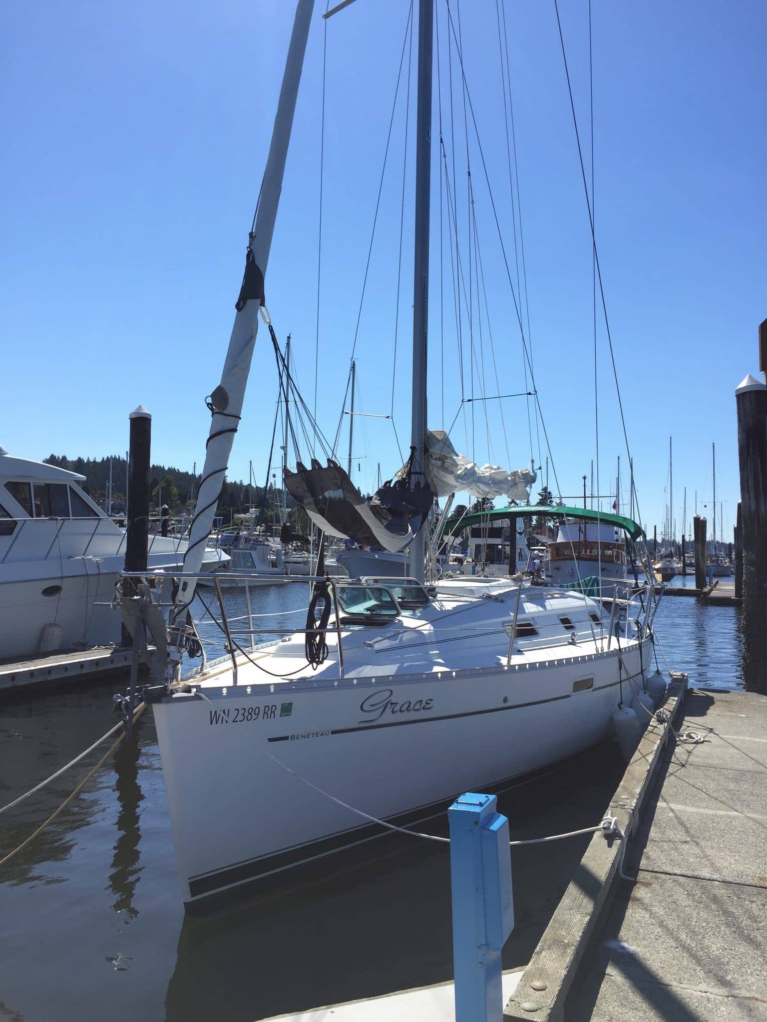 On the dock at Poulsbo. First trip anywhere for Grace!