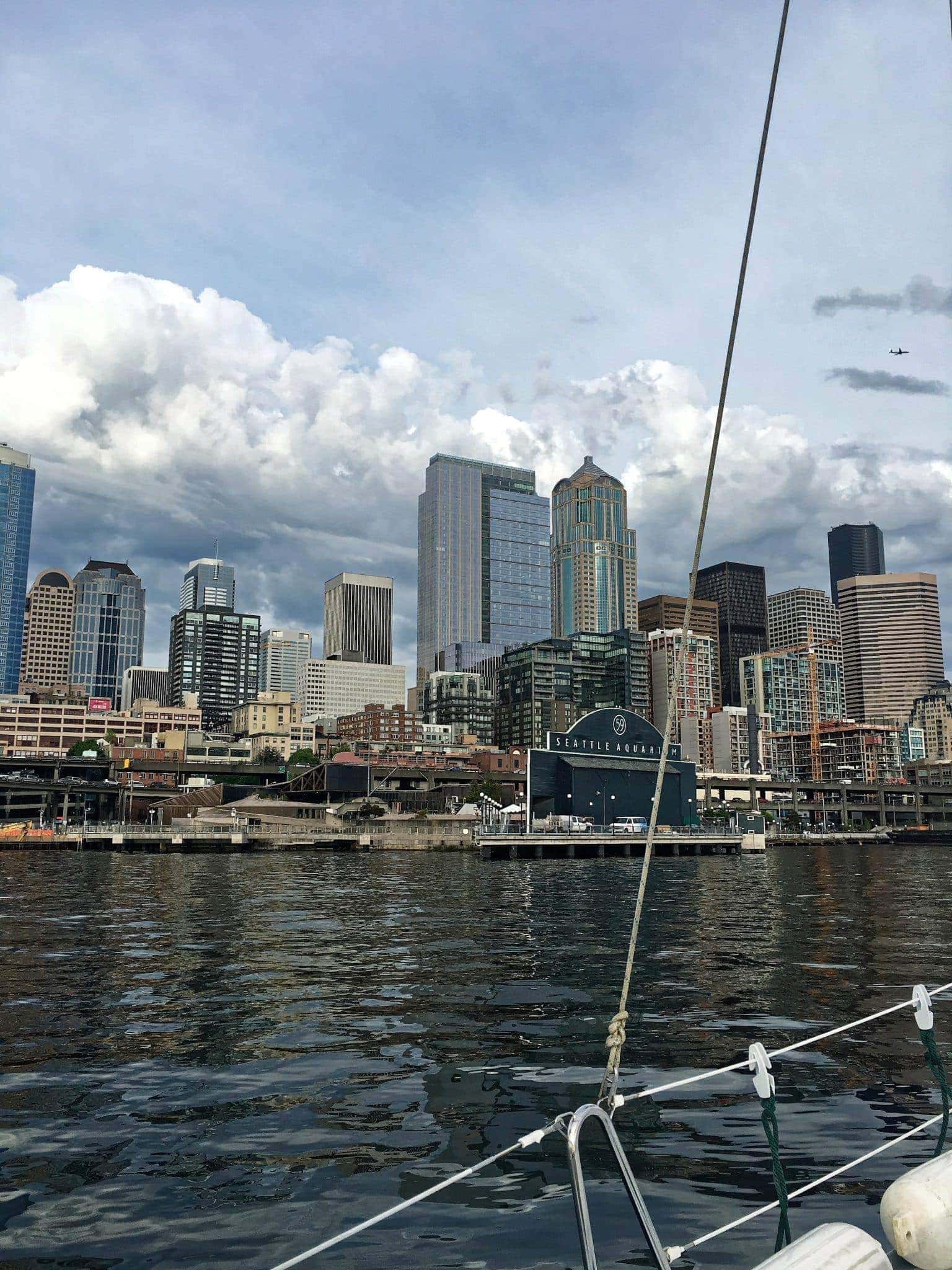 downtown seattle and aquarium from the sailboat