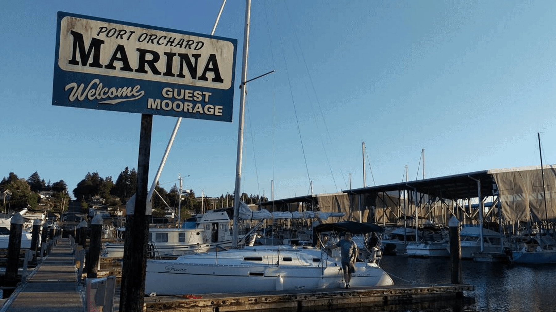 Grace and the author after just arriving at Port Orchard Guest docks