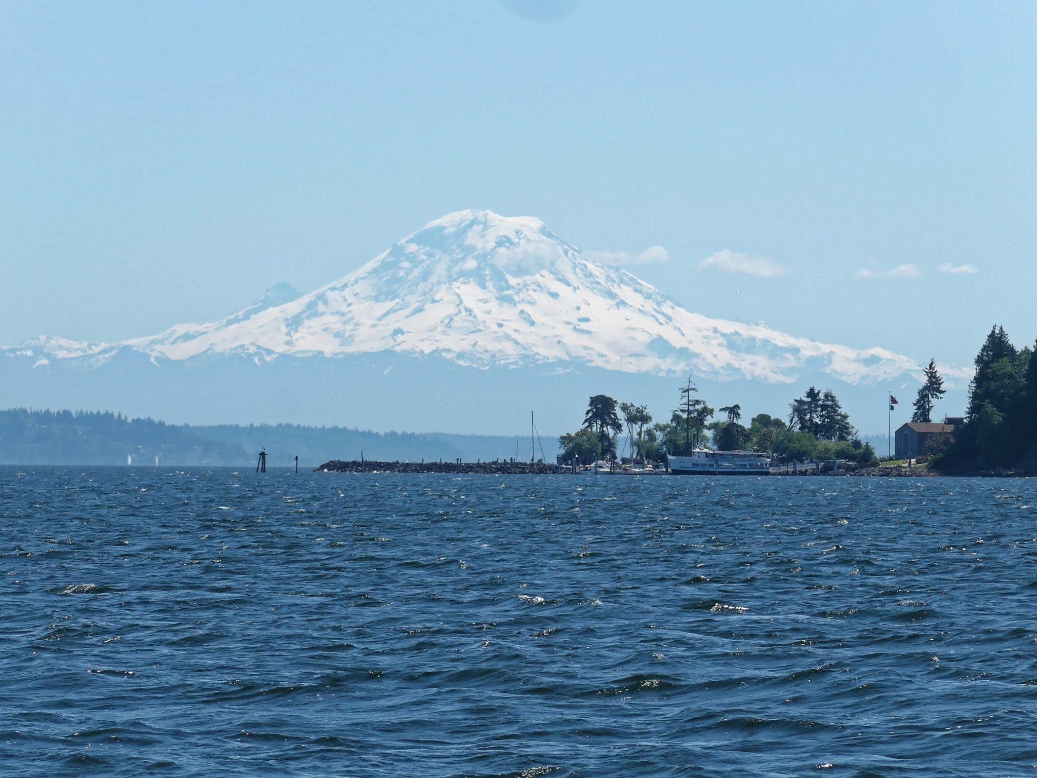 Blake Island with Argosy boat and Mt. Rainier