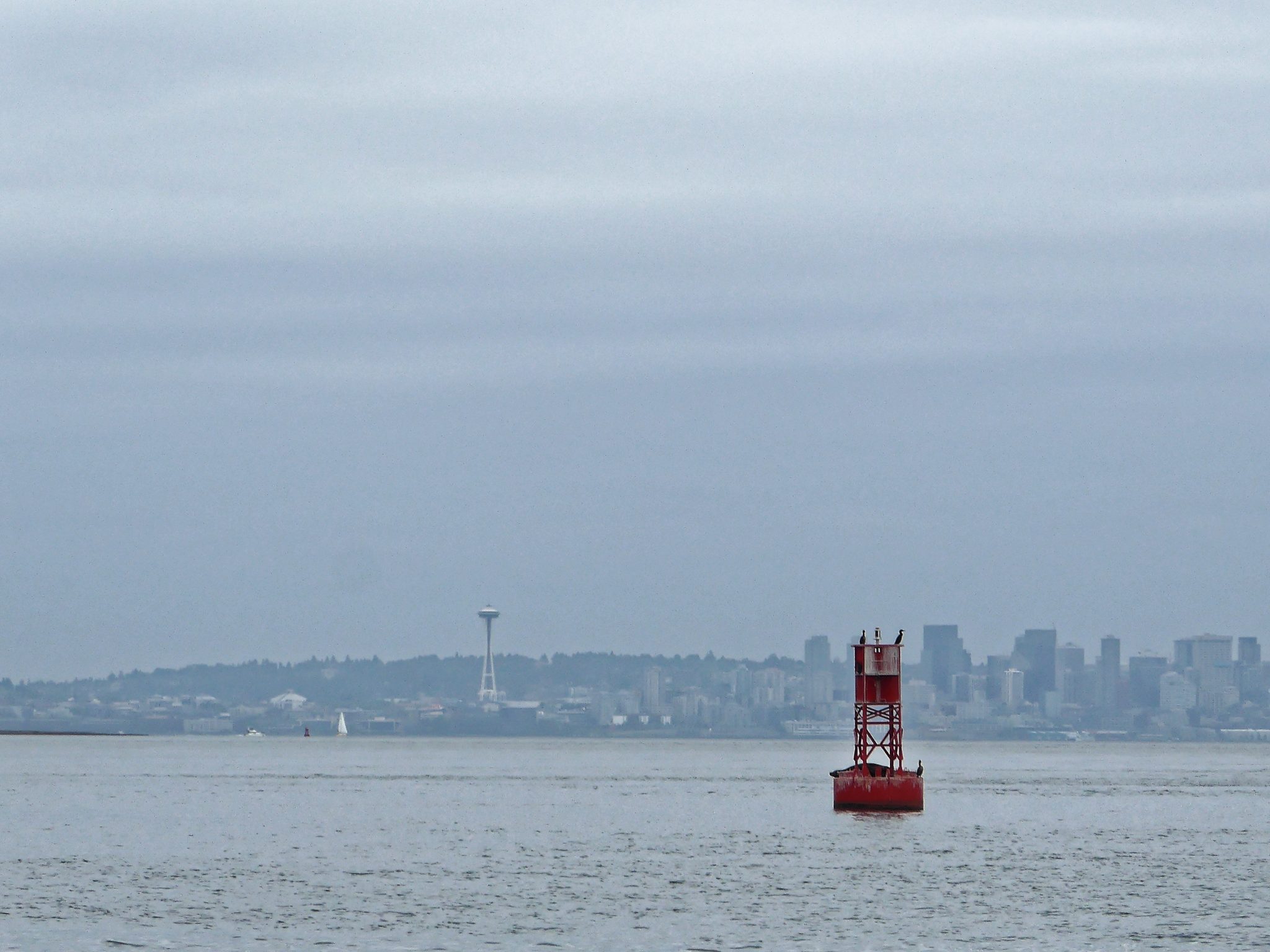 Buoy and Seattle skyline near Bainbridge Island