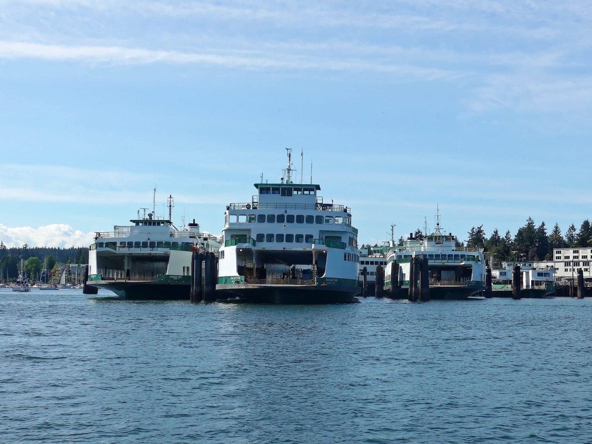 So many ferries! Pictured here are the Hiyu, Tillikum, Kaleetan and Evergreen State