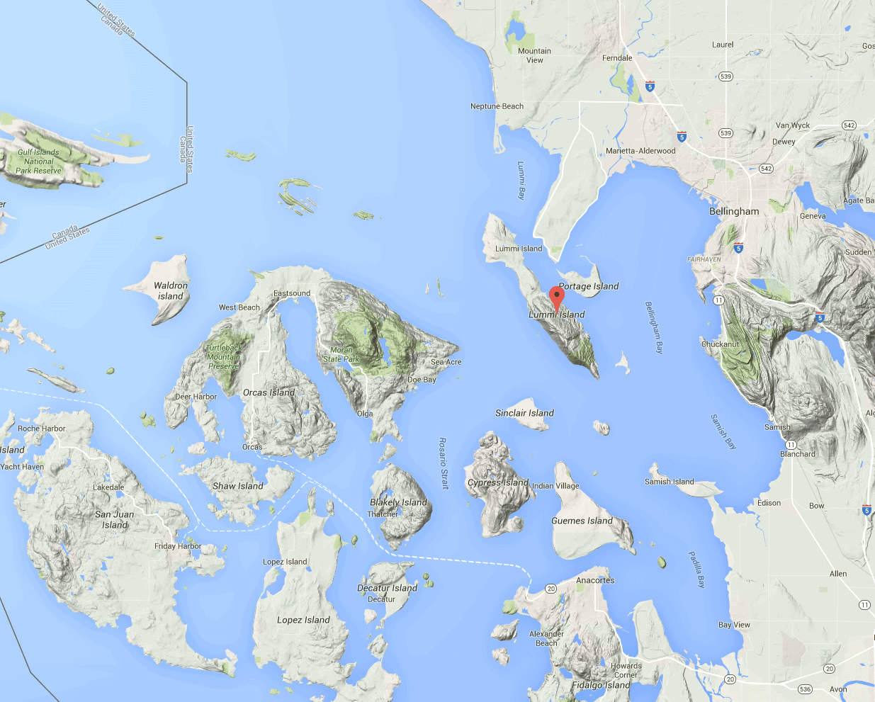 Lummi Island Map overview from Google Maps