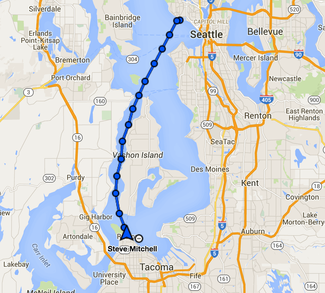 Our route from Seattle to Tacoma