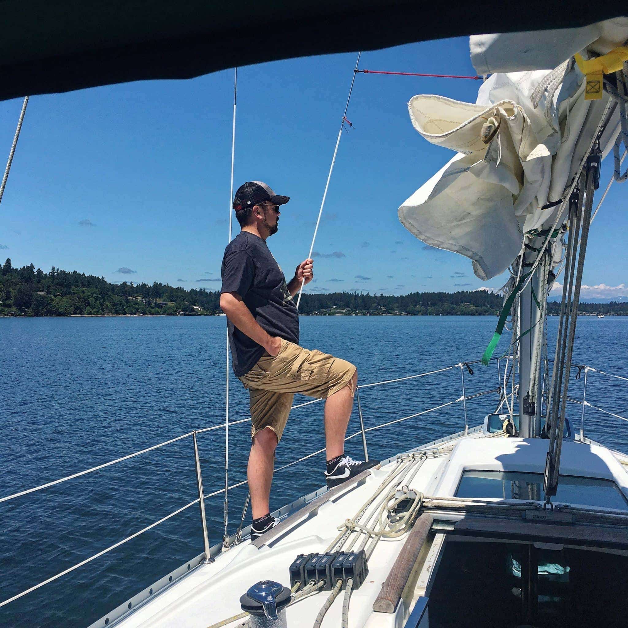 Josh keeping look out while we transit out of Olympia