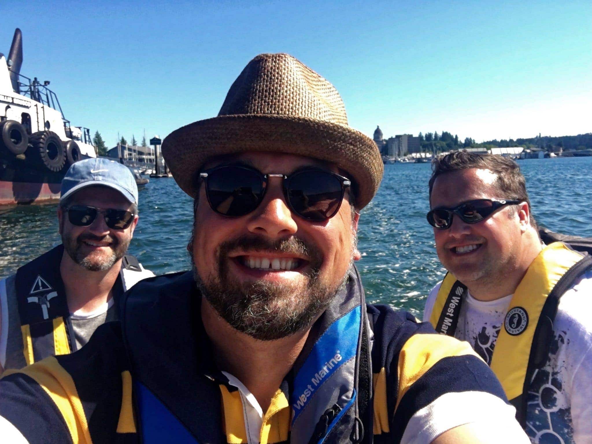 All of us in the dinghy on the way back to the marina