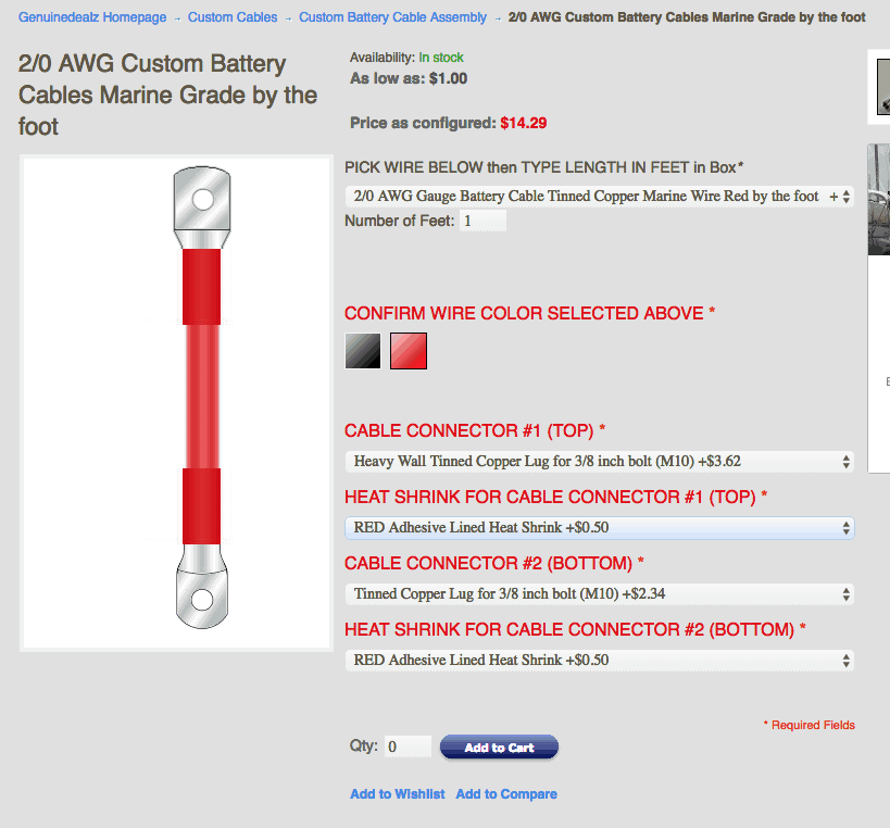 Custom Battery Cable By The Foot - Marine Grade