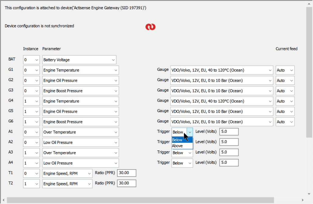 how to trigger an alarm on a nmea 2000 network