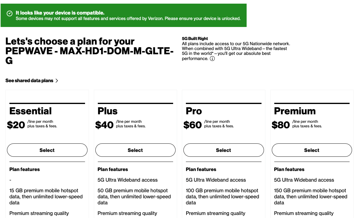 New Verizon data plans